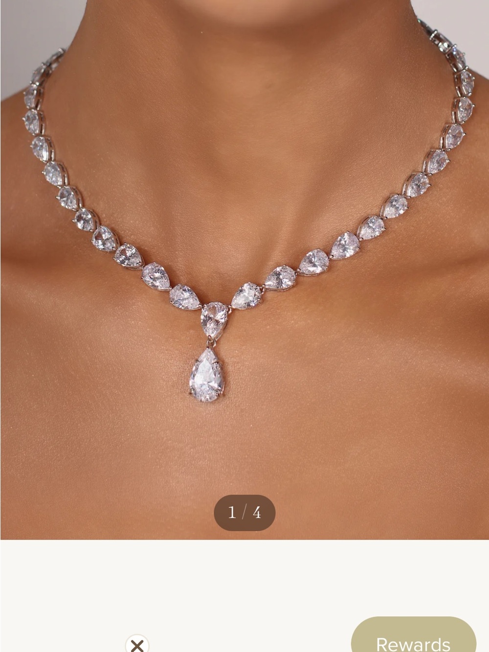 Crystal Teardrop Tennis Necklace - Silver Tone